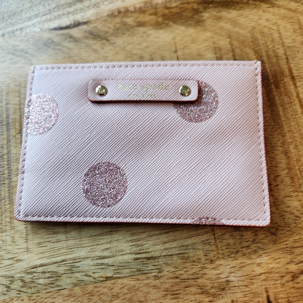 Kate Spade New York leather Glitter pink card holder